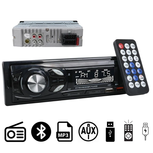 Ayt Carstar CS-107 Çift Usb Sd Hafıza Kartı Fm Radyo Aux Bluetooth Araç Teyibi Kumandalı Oto Teyp 4X60 Watt Dijital ürün görseli 1
