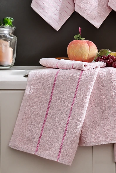 Upstyle 6'lı Nakışlı Kurulama Peçetesi Seti 30X50 cm Pudra  %100 Pamuk Yumuşak ve Emici ürün görseli 1