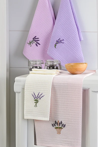Upstyle 6'lı Nakışlı Kurulama Peçetesi Seti 40x60 cm Lavanta  %100 Pamuk Yumuşak ve Emici ürün görseli 1