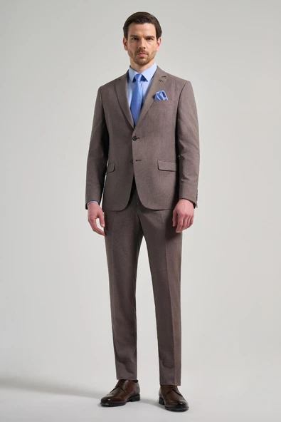 Kahverengi Mono Yaka 6 Drop Slim Fit Tam Astar Esnek Takım Elbise 1001250168 ürün görseli 1