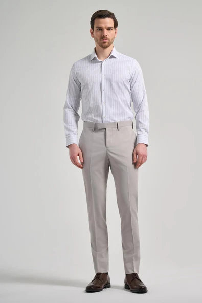 Krem Rengi Esnek Yandan Cepli Slim Fit Classic Pantolon 1003250106 ürün görseli 1