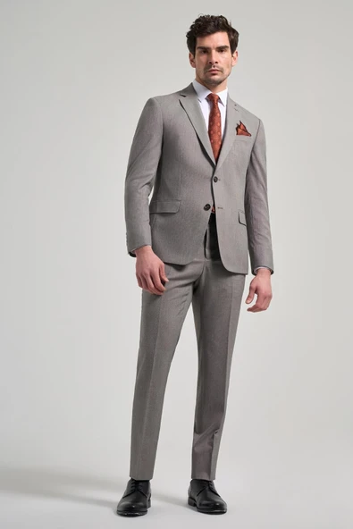 Bej Mono Yaka 6 Drop Slim Fit Tam Astar Esnek Takım Elbise 1001250168 ürün görseli 1