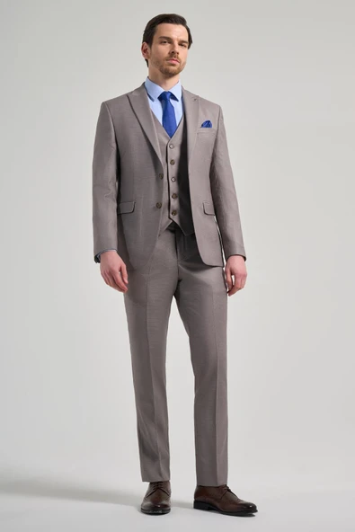 Vizon Kırlangıç Yaka Yelekli 6 Drop Slim Fit Tam Astar Esnek Takım Elbise 1001250157 ürün görseli 1
