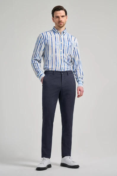 Lacivert Kendinden Desenli Yan Cep Slim Fit Jogger Pantolon 1003250161 ürün görseli 1