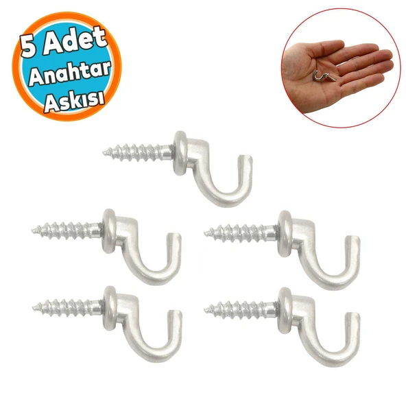 Anahtar Askı Çengelli Duvar Dolap Çekmece Kapı Metal Anahtarlık Askısı Vidalı (5 ADET) ürün görseli 1