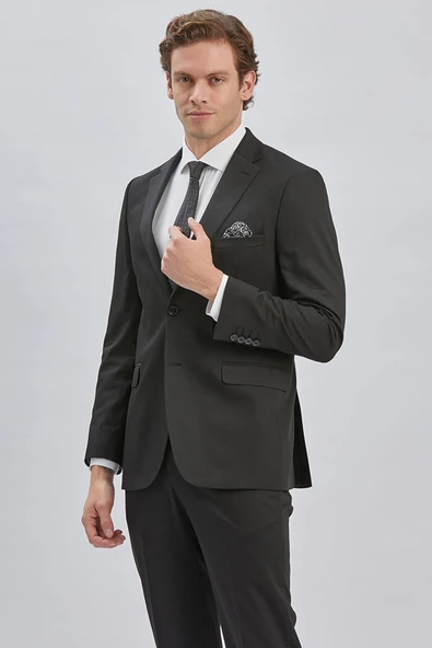 Siyah Gabardin Mono Yaka Astarlı 6 Drop Comfort Fit Rahat Kesim Takım Elbise 1001229010 ürün görseli 1