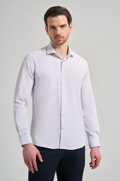Gri Kol Desenli Armürlü İtalyan Yaka Cepsiz Pamuklu Classic Slim Fit Gömlek 1004250161 ürün görseli 1