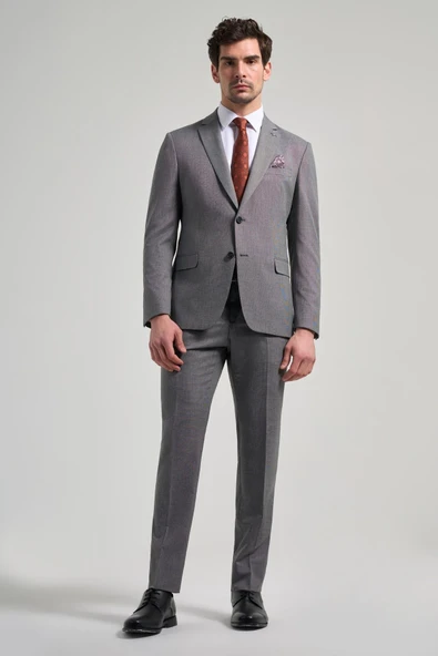 Gri Mono Yaka 6 Drop Slim Fit Tam Astar Esnek Takım Elbise 1001250168 ürün görseli 1