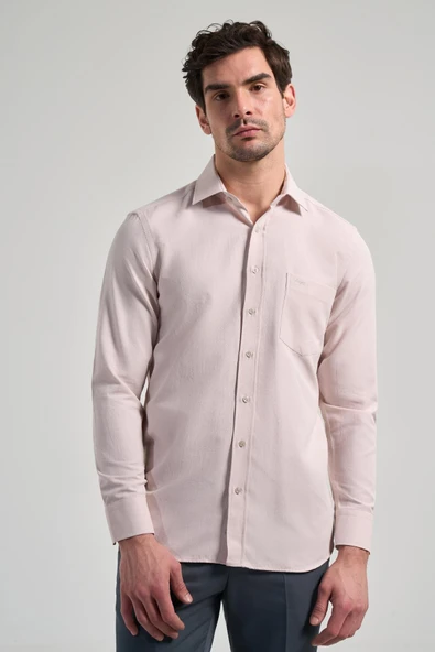 Bej Sert Yaka Düz Classic Pamuklu Comfort Fit Gömlek 1004250213 ürün görseli 1