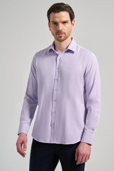 Mor Sert Yaka Düz Classic Pamuklu Slim Fit Gömlek 1004250214 ürün görseli 1