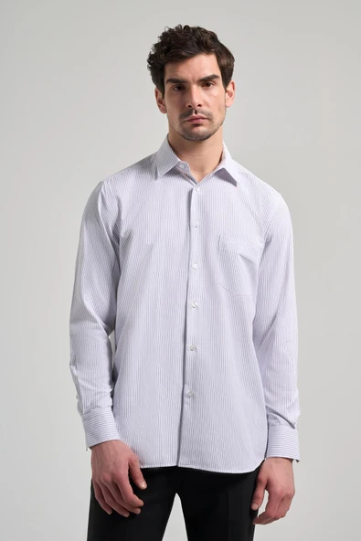 Siyah Kol Çizgili Desen Bez Ayağı Sert Yaka cepli Pamuklu Classic Comfort Fit Gömlek 1004250172 ürün görseli 1