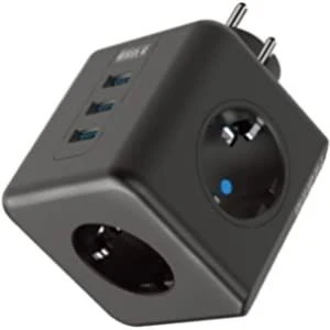 Isıya Dayanıklı Termal, Akım Korumalı 16A 4000W, 3xUSB, 2.1 A, 3 Priz, Çocuk Korumalı Çoklu Küp Priz ürün görseli 1