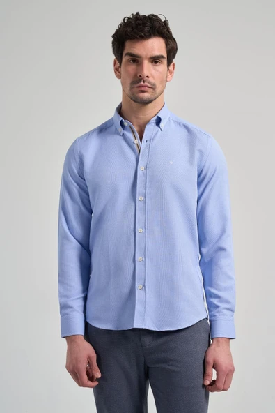 Kol Desenli Armürlü Düğmeli Yaka Cepsiz Pamuklu Casual Slim Fit Gömlek 1004250206 ürün görseli 1