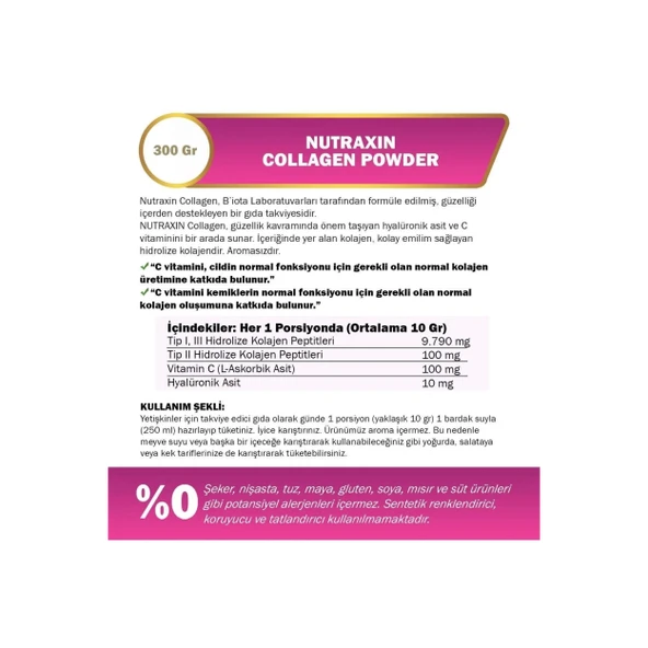 Nutraxin Hidrolize Kolajen Powder 300 gr - Resim 3