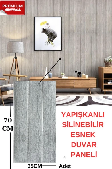 Renkli Duvarlar 70cmx35cm 1 Adet Kendinden Yapışkanlı Gri Ahşap Desen Sünger Duvar Kağıdı Paneli NW38 ürün görseli 1