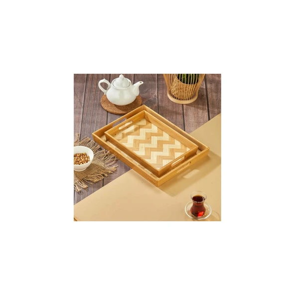 AKILLIELMA-COOKER TEPSİ BAMBU DİKDÖRTGEN 2 Lİ CKR3465 ürün görseli 1