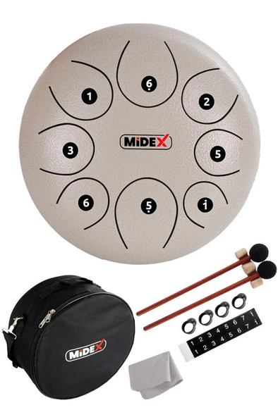 Midex TD-108WH Çelik Dil Davul Handpan 10 İnç 8 Ton Steel Tongue Drum Full Set ürün görseli 1