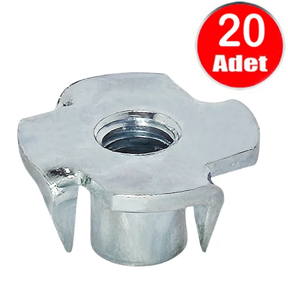 M6 Ağaç Somunu 6mm Tırnaklı Ahşap Çakma Somun  -20 Adet ürün görseli 1