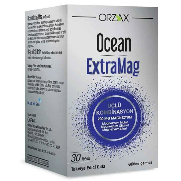 Orzax Ocean ExtraMag Üçlü Kombinasyon Magnezyum Takviye Edici Gıda 30 Tablet ürün görseli 1