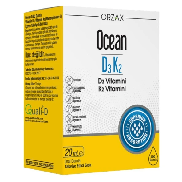 Orzax Ocean D3K2 Vitamin Damla 20ml - Resim 2