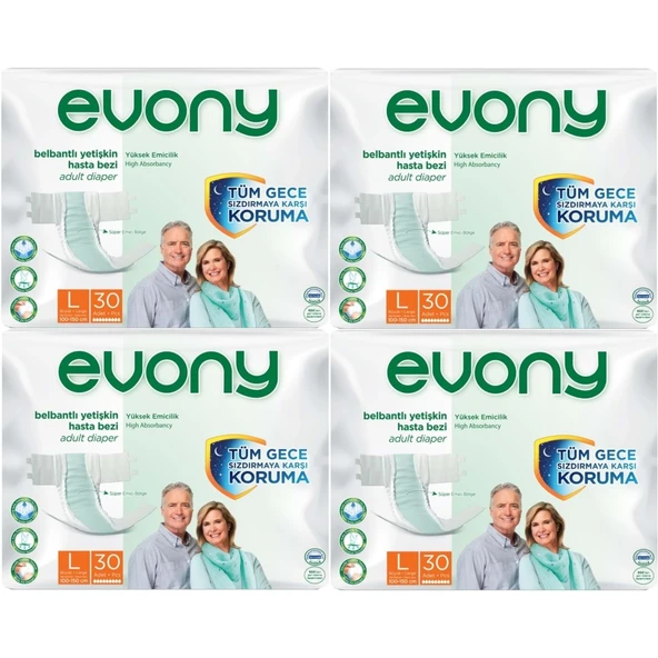 Evony Belbantlı Büyük Boy L 30'lu 4 Adet Hasta Bezi ürün görseli 1