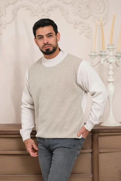 Woolen World Balıkçı Yaka Desenli Yünlü Erkek Triko Kazak ürün görseli 1