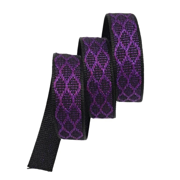 Çanta Aksesuar 3 cm Polyester Kolon Siyah Mor Simli 1 Metre ürün görseli 1