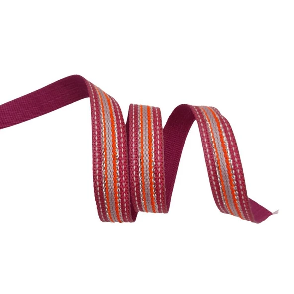 Çanta Aksesuar 3 cm Polyester Kolon Fuşya Gümüş Simli 1 Metre ürün görseli 1