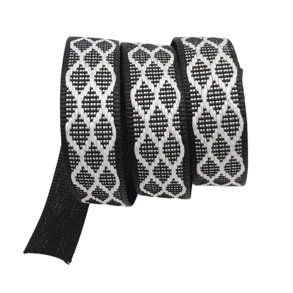 Çanta Aksesuar 3 cm Polyester Kolon Siyah Beyaz Simli 1 Metre ürün görseli 1