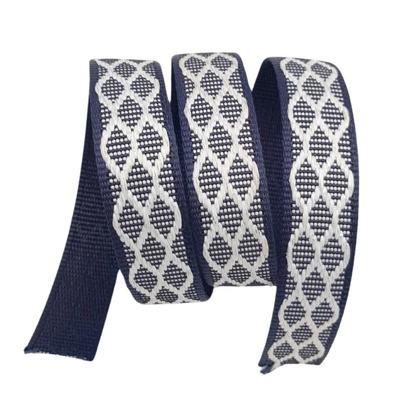 Çanta Aksesuar 3 cm Polyester Kolon Lacivert Beyaz Simli 1 Metre ürün görseli 1