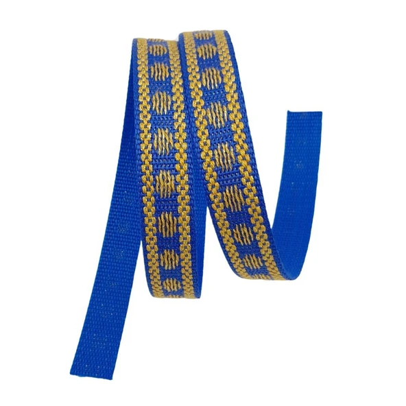 Çanta Aksesuar 2.5 cm Polyester Kolon Mavi Gold Simli 1 Metre ürün görseli 1