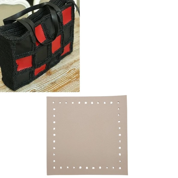Çanta Aksesuar 10x10 cm Kare Suni Deri Bej Renk 1 Adet ürün görseli 1