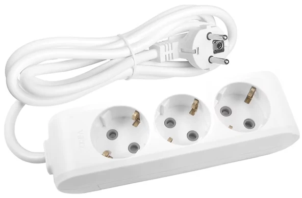 Viko Multi-Let 3'lü 5 Mt Kablolu Topraklı Priz çocuk korumalı ( beyaz ) 90113305 ürün görseli 1