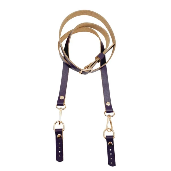 Çanta Aksesuar 130x1.5 cm Mor Renk Gerçek Deri Light Gold Tokalı Çanta Sapı ürün görseli 1