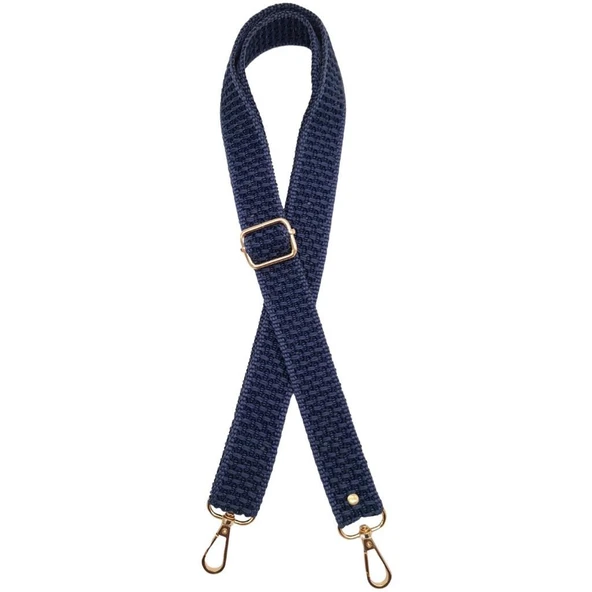Çanta Aksesuar 120x3 cm Polyester Kolon Çanta Sapı Lacivert Renk Light Gold Metalli ürün görseli 1