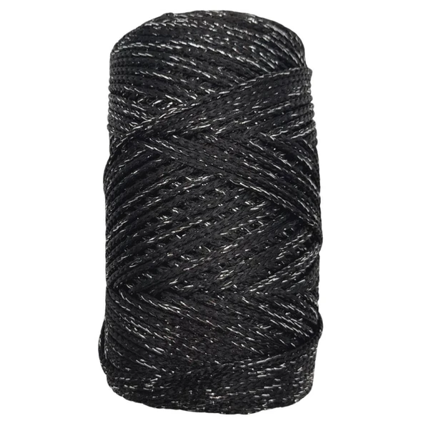 Çanta Aksesuar Renkli Simli Polyester Makrome Siyah Renk 200 gr No:03 ürün görseli 1