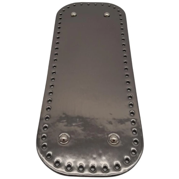 Çanta Aksesuar Parlak Rugan Deri 32x12 cm Dikdörtgen Çanta Tabanı Antrasit Renk Gümüş Metalli ürün görseli 1