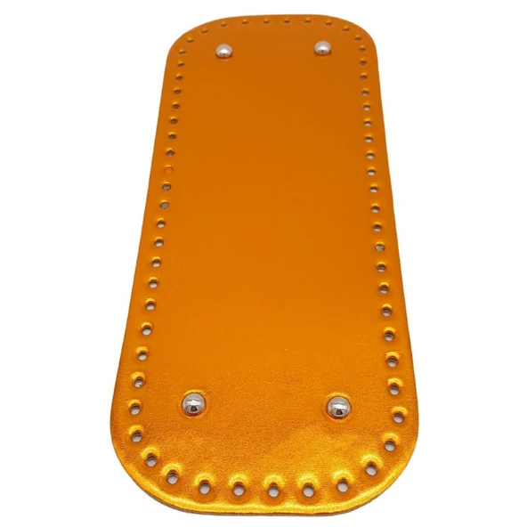 Çanta Aksesuar Parlak Rugan Deri 32x12 cm Dikdörtgen Çanta Tabanı Turuncu Renk Gümüş Metalli ürün görseli 1