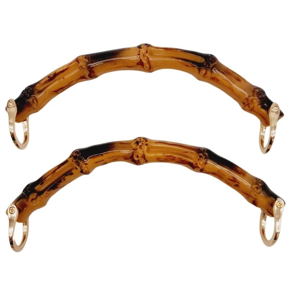 Çanta Aksesuar C Model Bambu Görünümlü 17 cm Çift Sap Light Gold Metalli ürün görseli 1