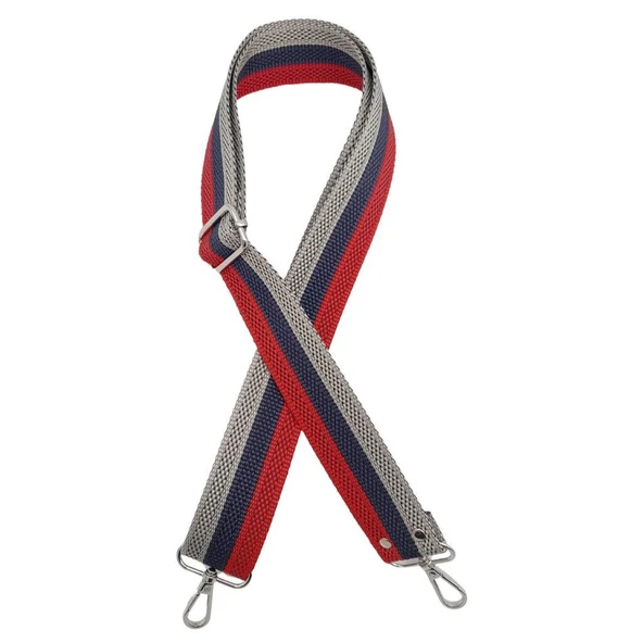 Çanta Aksesuar 120x4 cm Polyester Kolon Çanta Sapı Kırmızı Lacivert Gri Renk Gümüş Metalli ürün görseli 1