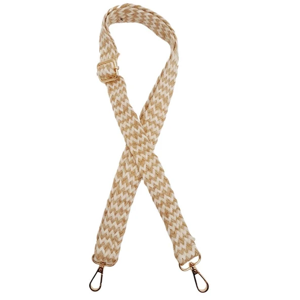Çanta Aksesuar 120x3 cm Jüt Kolon Çanta Sapı Bej Çizgili Light Gold Metalli ürün görseli 1