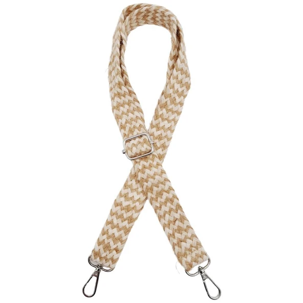 Çanta Aksesuar 120x3 cm Jüt Kolon Çanta Sapı Bej Çizgili Gümüş Metalli ürün görseli 1