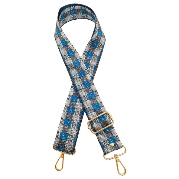 Çanta Aksesuar 120x4 cm Polyester Kolon Çanta Sapı Gri Turkuaz Renk Light Gold Metalli ürün görseli 1