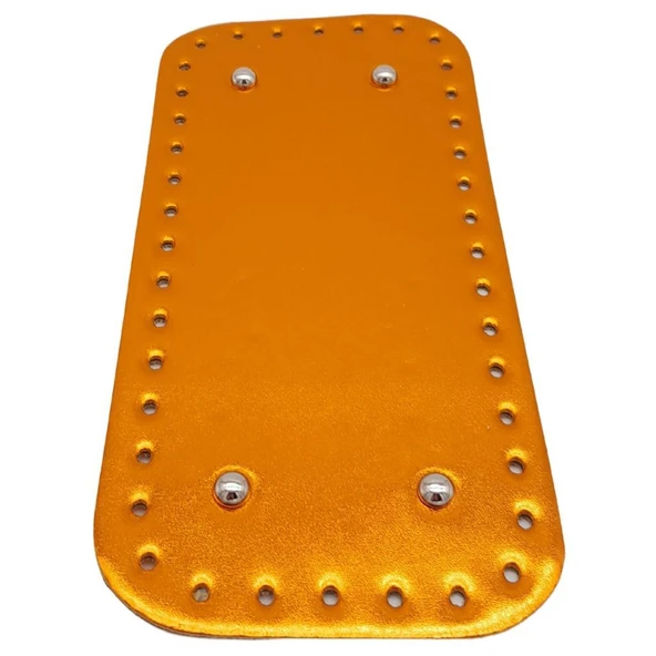 Çanta Aksesuar Parlak Rugan Deri 25x12 cm Dikdörtgen Çanta Tabanı Turuncu Renk Gümüş Metalli ürün görseli 1