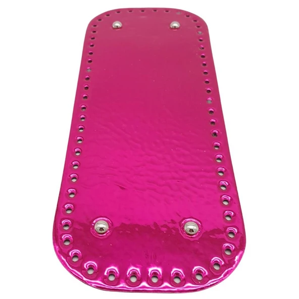 Çanta Aksesuar Parlak Rugan Deri 32x12 cm Dikdörtgen Çanta Tabanı Fuşya Renk Gümüş Metalli ürün görseli 1