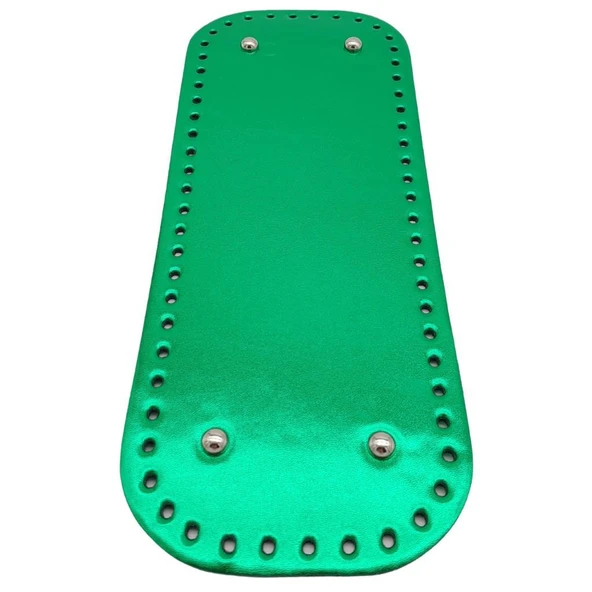 Çanta Aksesuar Parlak Rugan Deri 32x12 cm Dikdörtgen Çanta Tabanı Yeşil Renk Gümüş Metalli ürün görseli 1