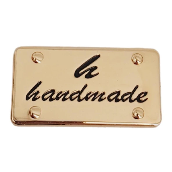 Çanta Aksesuar Handmade Yazılı Metal Etiket 3.7x2 cm Plaka Süs Light Gold Renk ürün görseli 1