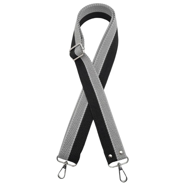 Çanta Aksesuar 120x4 cm Polyester Kolon Çanta Sapı Siyah Gri Renk Gümüş Metalli ürün görseli 1