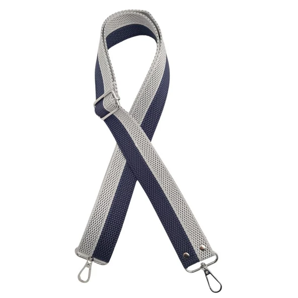 Çanta Aksesuar 120x4 cm Polyester Kolon Çanta Sapı Lacivert Gri Renk Gümüş Metalli ürün görseli 1