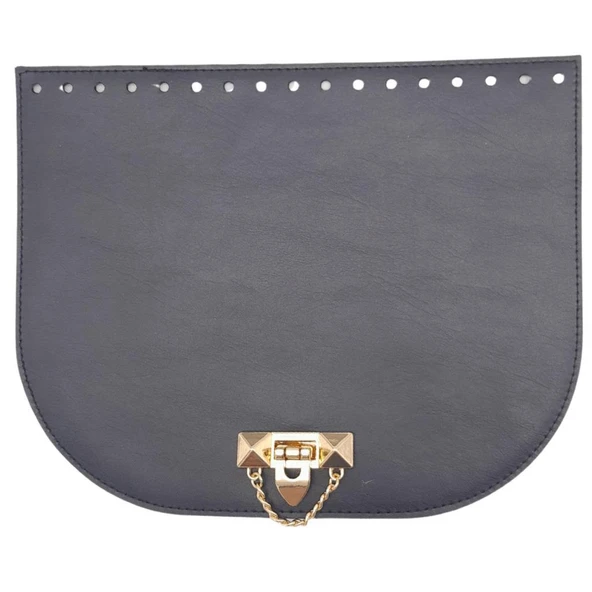 Çanta Aksesuar 24x19 cm Suni Deri Lacivert Renk Zincirli Kilitli Kapak Light Gold Metalli ürün görseli 1
